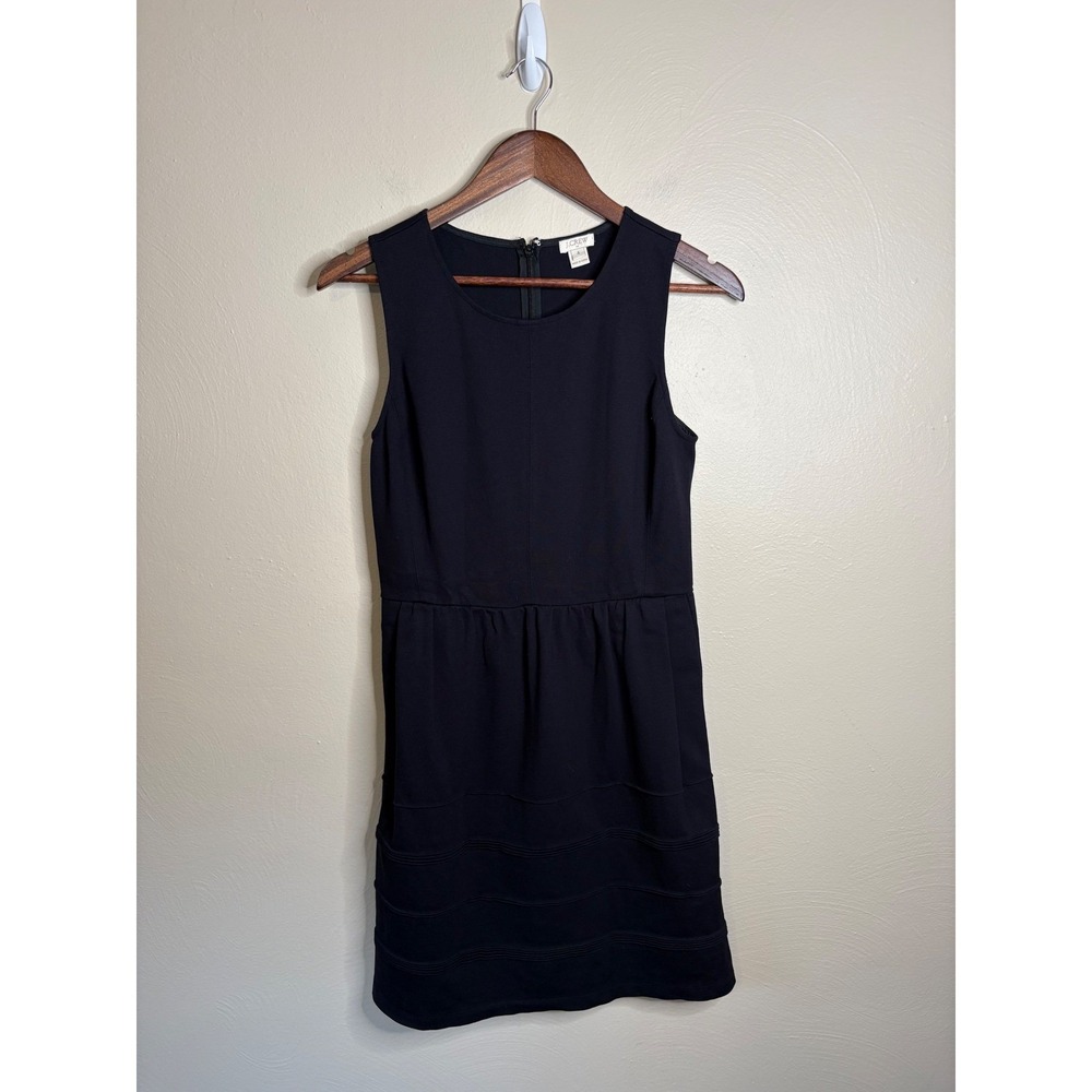 J.Crew Ponte Fit Flare Dress Womens 4 Black Pintuck Tiered Sleeveless Minimalist - Picture 2 of 10